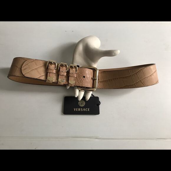 Versace Belt Wide leather buckles NWT Authenticity made in Italy sz 34 - Picture 2 of 3